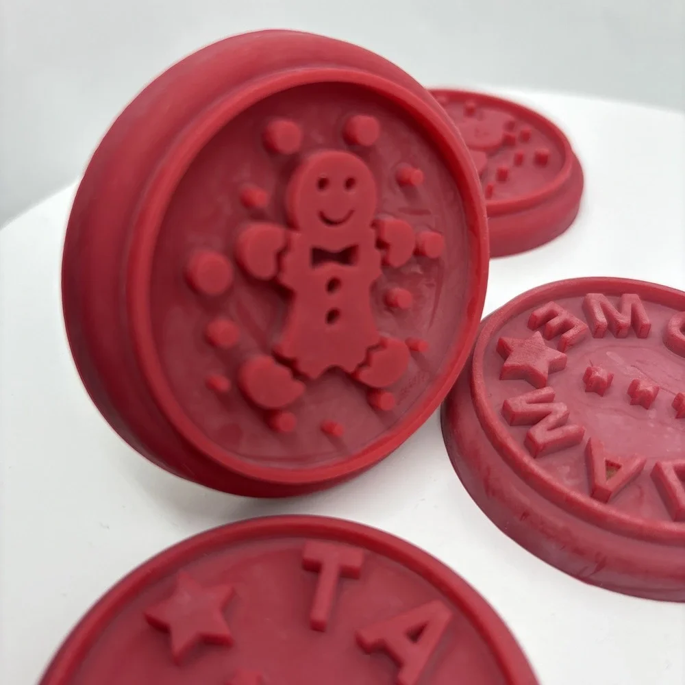 6 Wooden Rubber‎ Silicone Stamp Cookie Press Circle Holiday Home Made Christmas